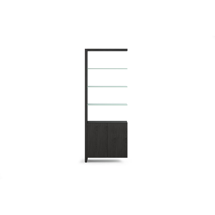 Charcoal Stained Ash Adjustable Hardwood Veneer Bookcase with Glass Shelves