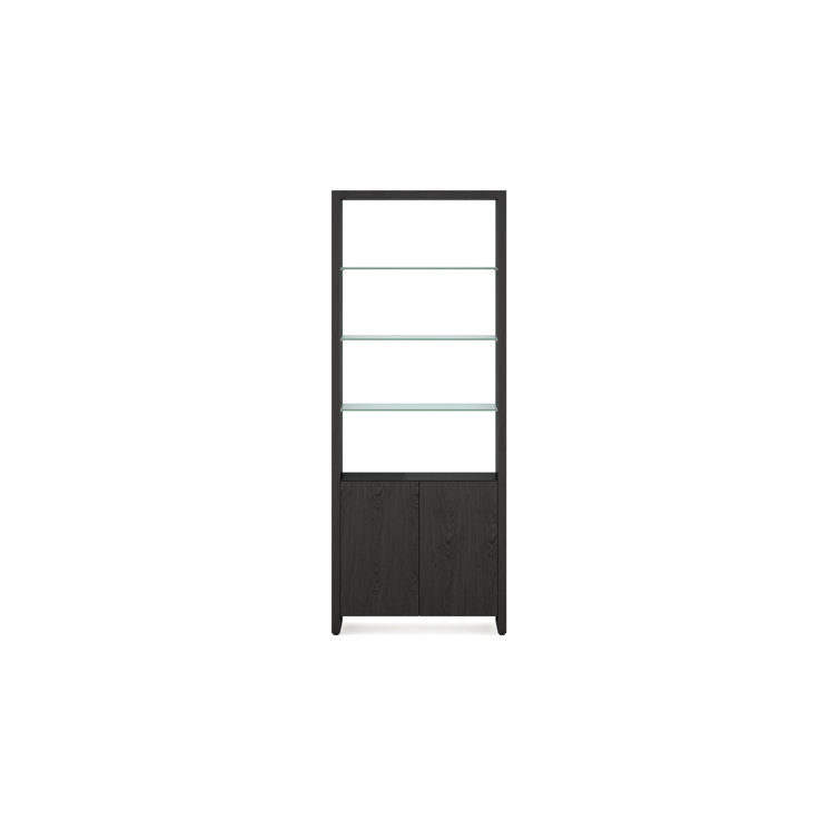 Charcoal Stained Ash Adjustable Hardwood Veneer Bookcase with Glass Shelves