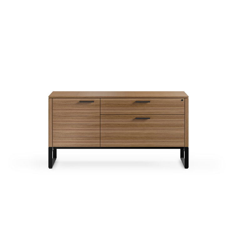 Natural Walnut and Black Hardwood Veneer Lockable Mobile Filing Cabinet