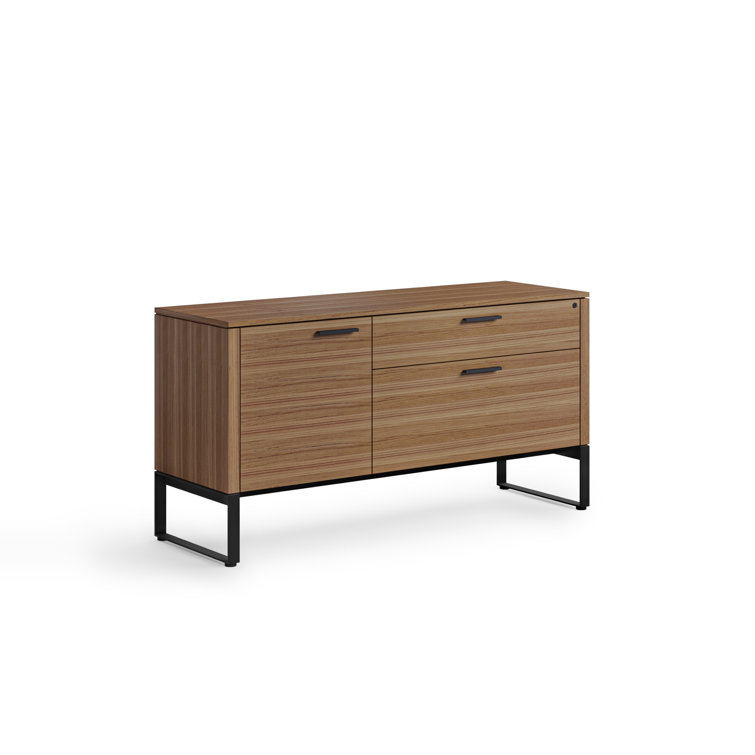 Natural Walnut and Black Hardwood Veneer Lockable Mobile Filing Cabinet