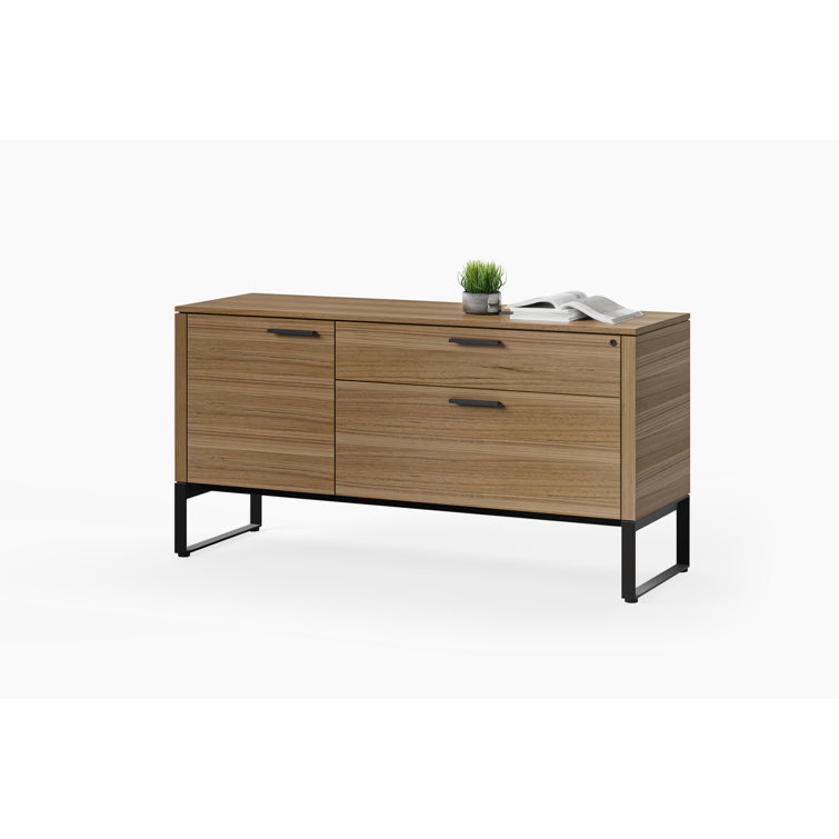 Natural Walnut and Black Hardwood Veneer Lockable Mobile Filing Cabinet