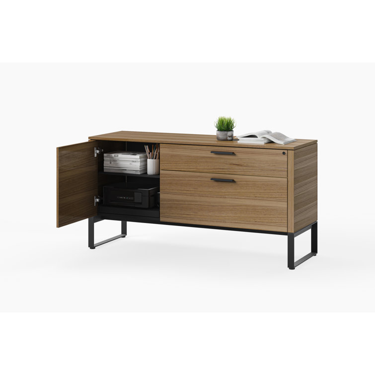 Natural Walnut and Black Hardwood Veneer Lockable Mobile Filing Cabinet