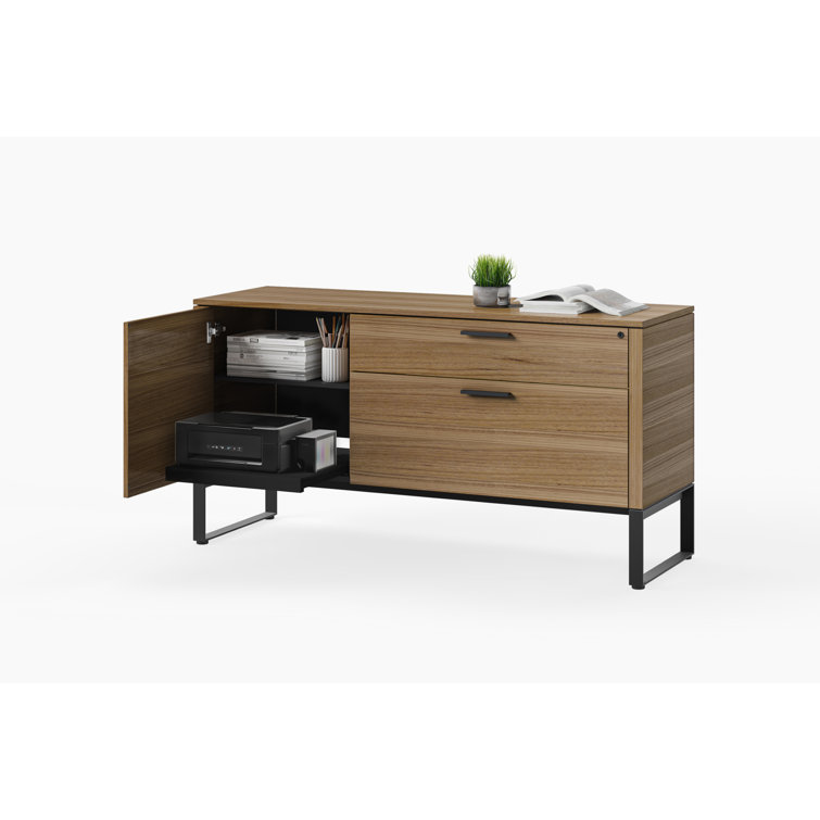 Natural Walnut and Black Hardwood Veneer Lockable Mobile Filing Cabinet