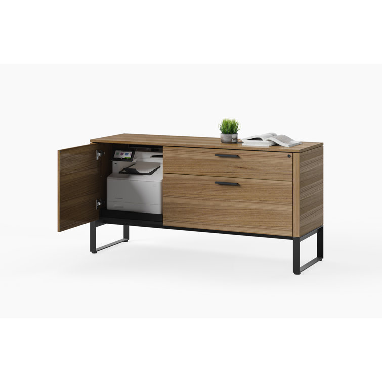 Natural Walnut and Black Hardwood Veneer Lockable Mobile Filing Cabinet