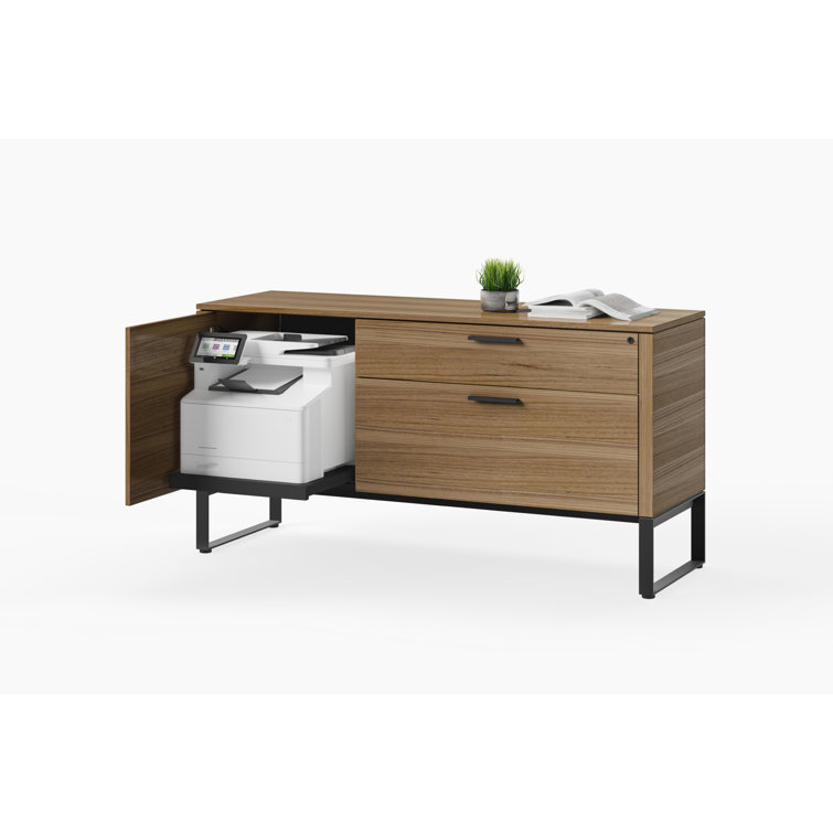 Natural Walnut and Black Hardwood Veneer Lockable Mobile Filing Cabinet