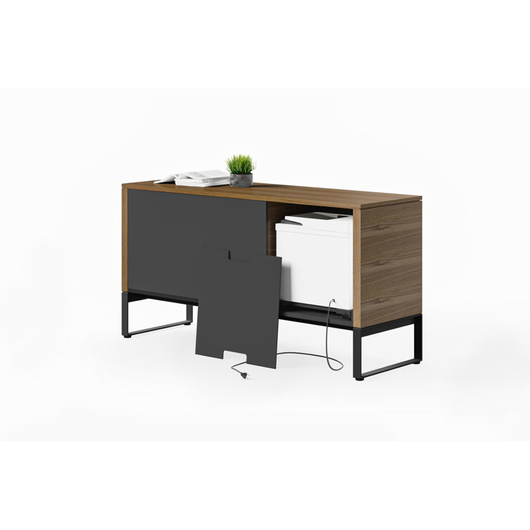 Natural Walnut and Black Hardwood Veneer Lockable Mobile Filing Cabinet