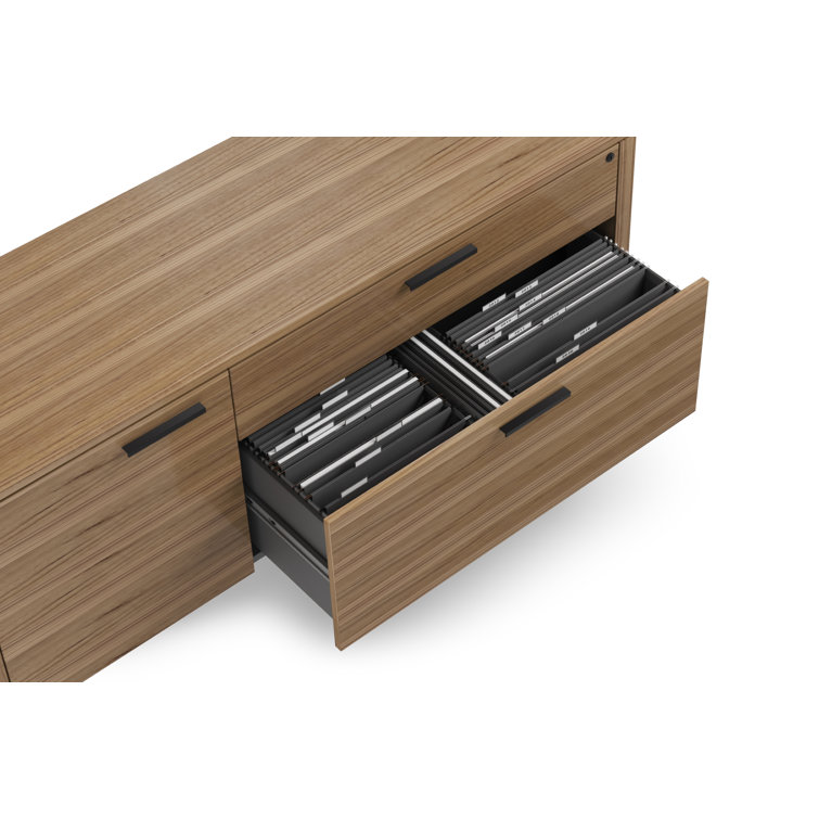 Natural Walnut and Black Hardwood Veneer Lockable Mobile Filing Cabinet