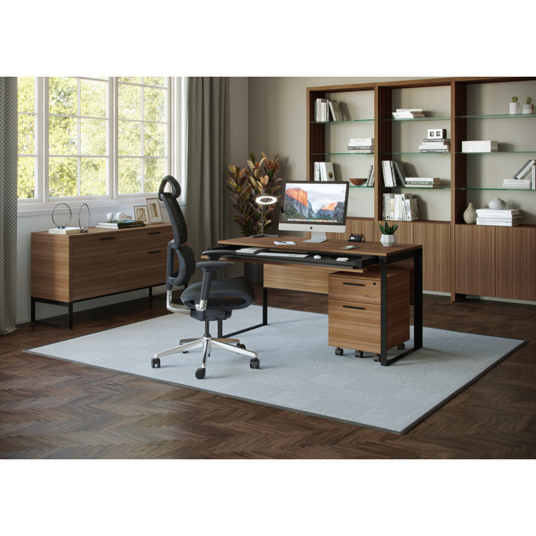 Natural Walnut and Black Hardwood Veneer Lockable Mobile Filing Cabinet