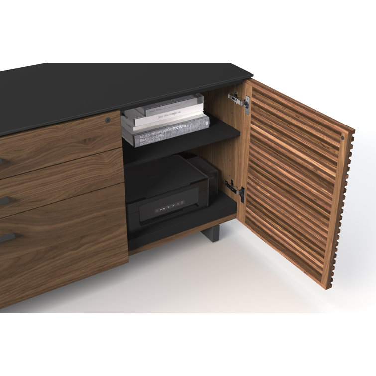 Corridor Natural Walnut Executive L-Shaped Desk with Glass Top
