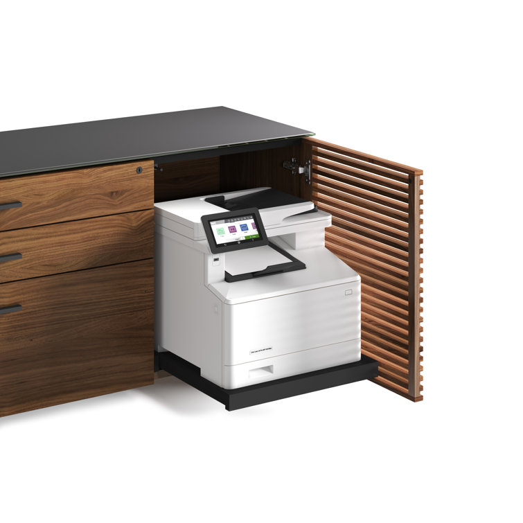 Corridor Natural Walnut Executive L-Shaped Desk with Glass Top