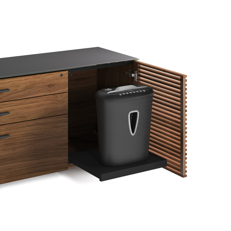 Corridor Natural Walnut Executive L-Shaped Desk with Glass Top