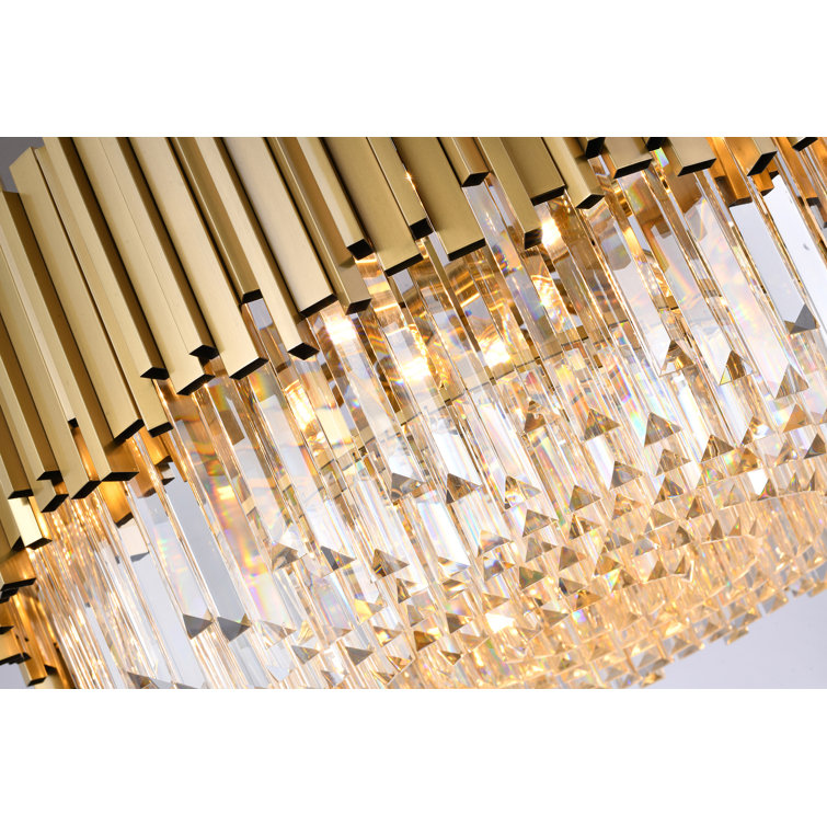 Gold Stainless Steel Chandelier with Clear Crystal Accents