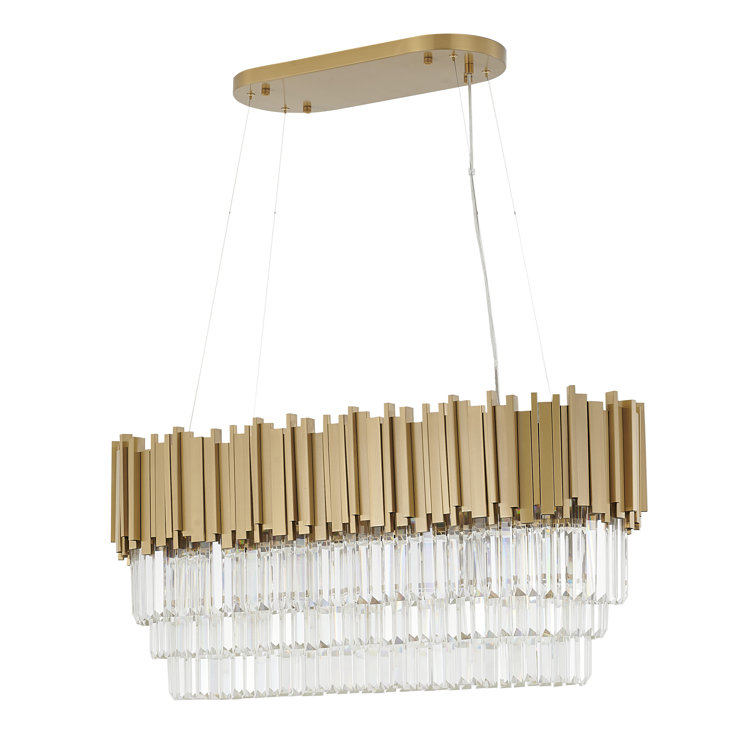 Bethel International 37.7" Gold Stainless Steel Chandelier with Clear Crystal Accents