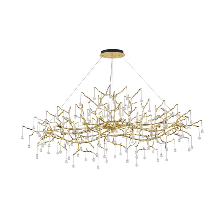 Brass and Crystal 14-Light Plug-in Chandelier