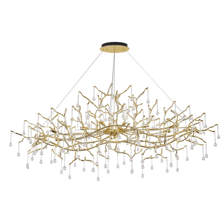 Brass and Crystal 14-Light Plug-in Chandelier