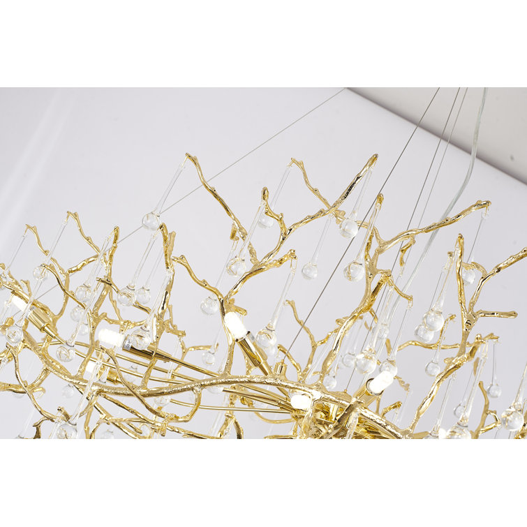 Brass and Crystal 14-Light Plug-in Chandelier
