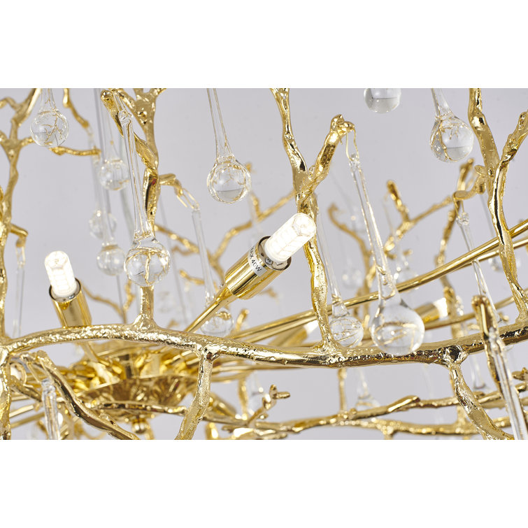 Brass and Crystal 14-Light Plug-in Chandelier