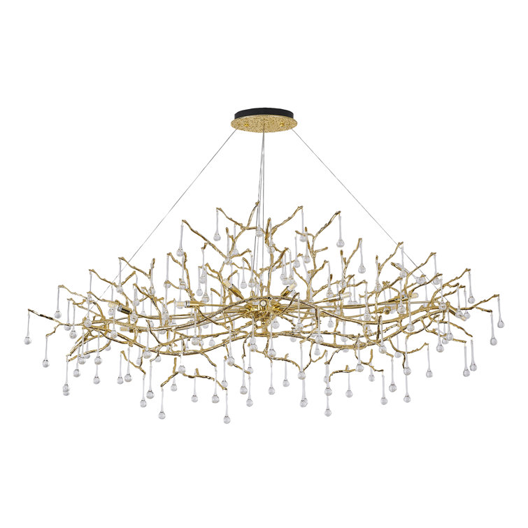 Brass and Crystal 14-Light Plug-in Chandelier
