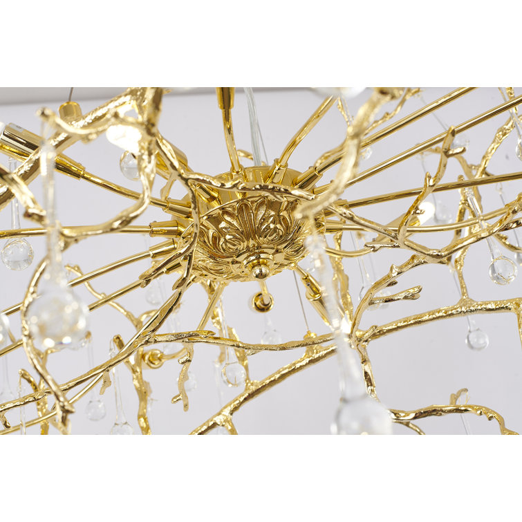Brass and Crystal 14-Light Plug-in Chandelier