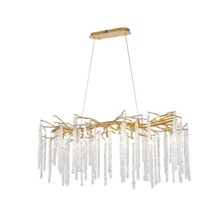 Gold Aluminum and Crystal 47" Plug-in Chandelier