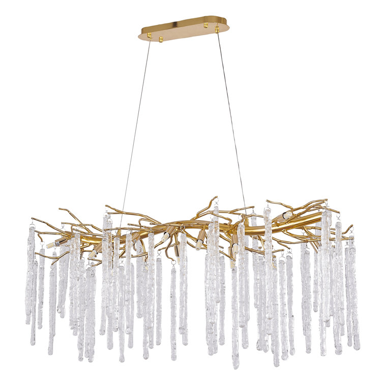 Gold Aluminum and Crystal 47" Plug-in Chandelier