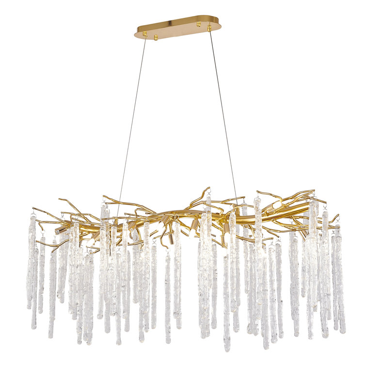 Gold Aluminum and Crystal 47" Plug-in Chandelier