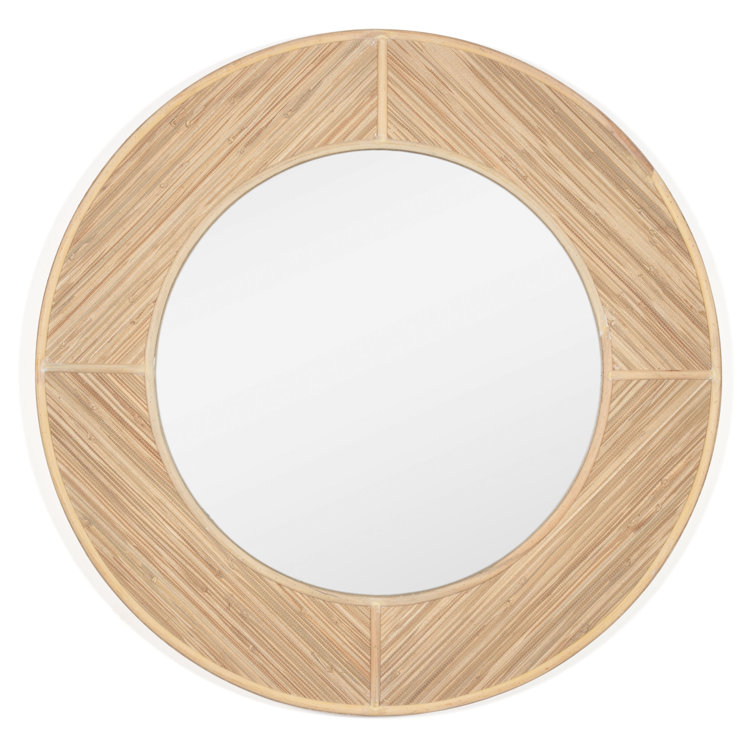 Natural Wood Round Rattan Framed Mirror, 34''