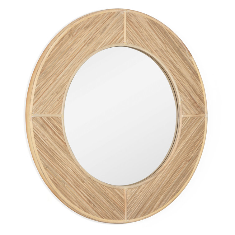 Natural Wood Round Rattan Framed Mirror, 34''