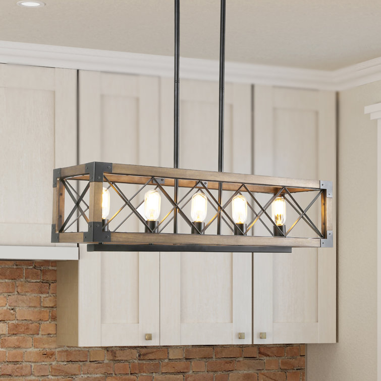 Rustic Black and Brown Wood Cage 5-Light Chandelier