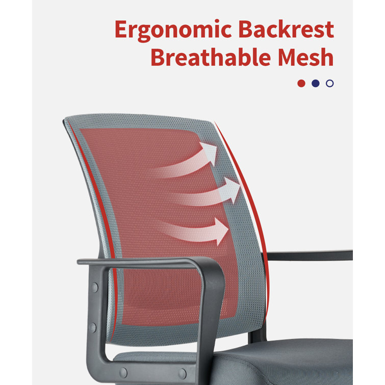Sleek Gray Mesh Metal Office Guest Chair with Lumbar Support