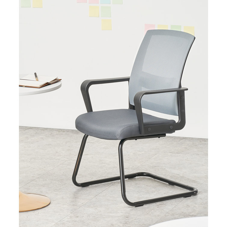 Sleek Gray Mesh Metal Office Guest Chair with Lumbar Support