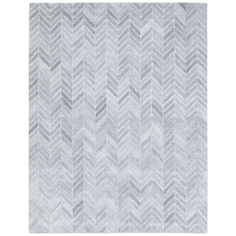Handmade Herringbone Tufted Wool-Viscose Silver Rug 5' x 8'