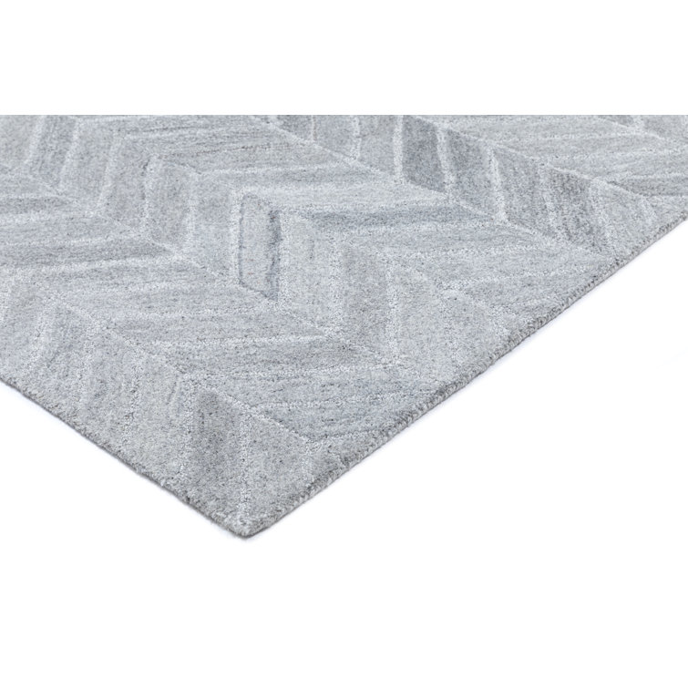 Handmade Herringbone Tufted Wool-Viscose Silver Rug 5' x 8'