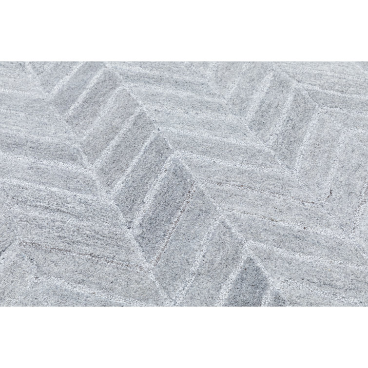 Handmade Herringbone Tufted Wool-Viscose Silver Rug 5' x 8'