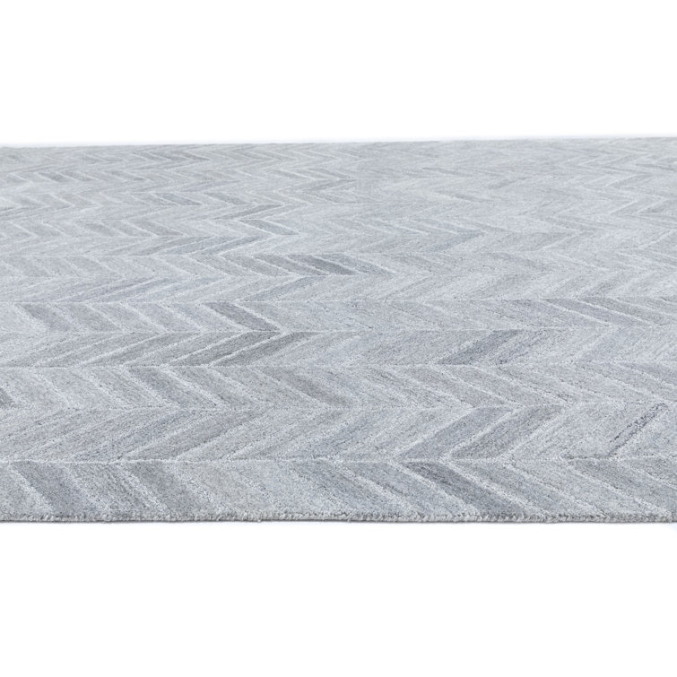 Handmade Herringbone Tufted Wool-Viscose Silver Rug 5' x 8'