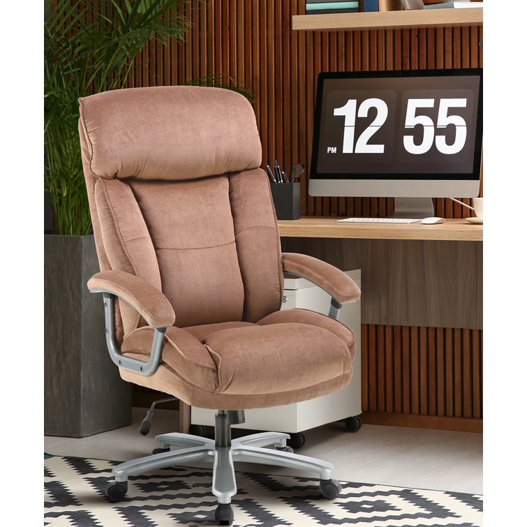 Beige Leather High-Back Executive Swivel Office Chair with Metal Base