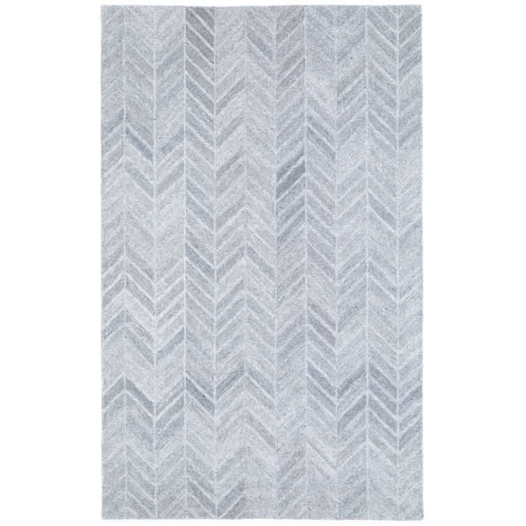 Handmade Herringbone Tufted Wool-Viscose Silver Rug 5' x 8'