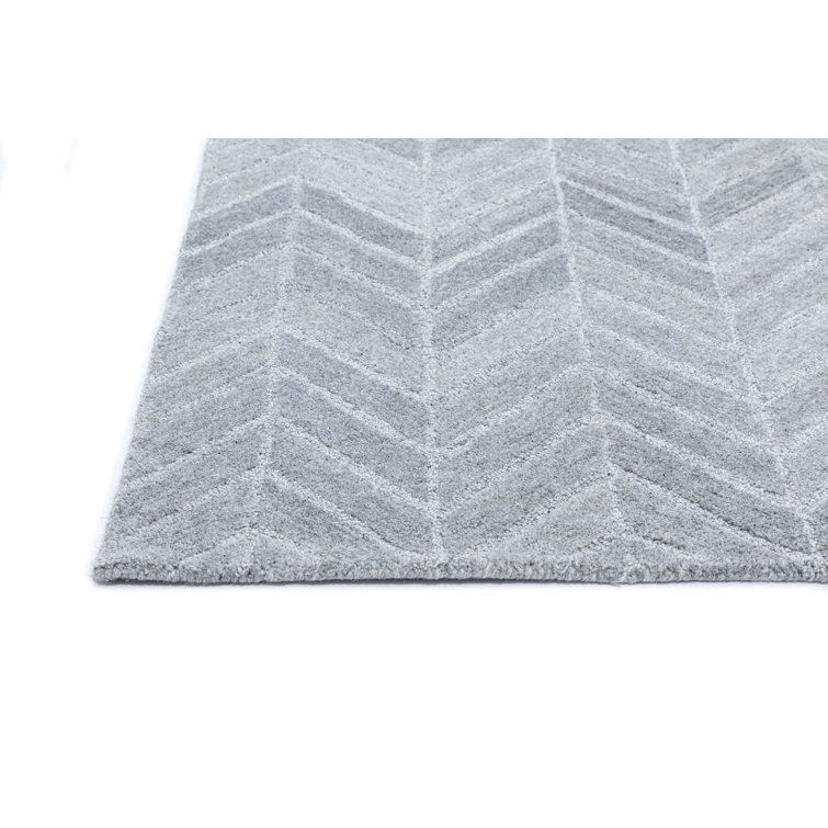 Handmade Herringbone Tufted Wool-Viscose Silver Rug 5' x 8'