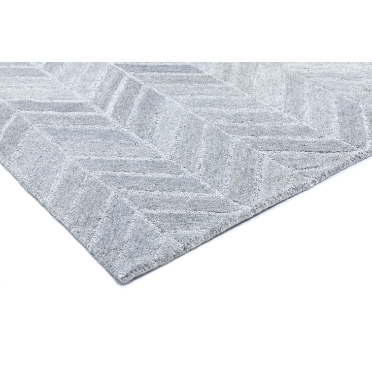 Handmade Herringbone Tufted Wool-Viscose Silver Rug 5' x 8'