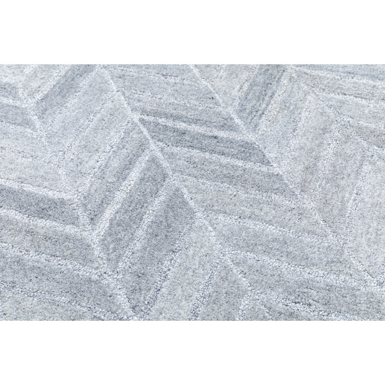 Handmade Herringbone Tufted Wool-Viscose Silver Rug 5' x 8'
