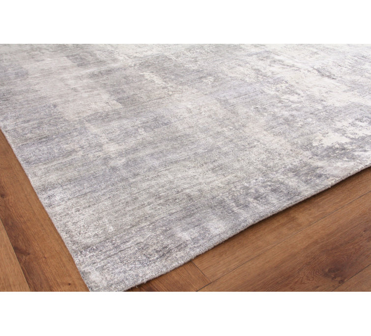 Ivory and Silver Hand-Knotted Silk 10' x 14' Rug