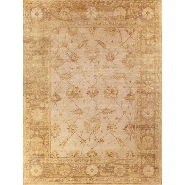 Ivory and Brown Hand-Knotted Wool Oriental Rug, 8' x 10'