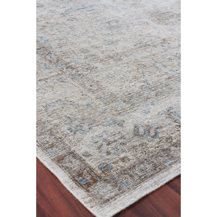 Harper Beige Ivory Blue Hand-Knotted Wool 9' x 12' Area Rug