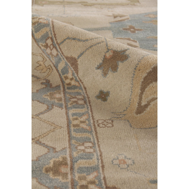 Hand-knotted Blue and Beige Wool Rectangular Area Rug