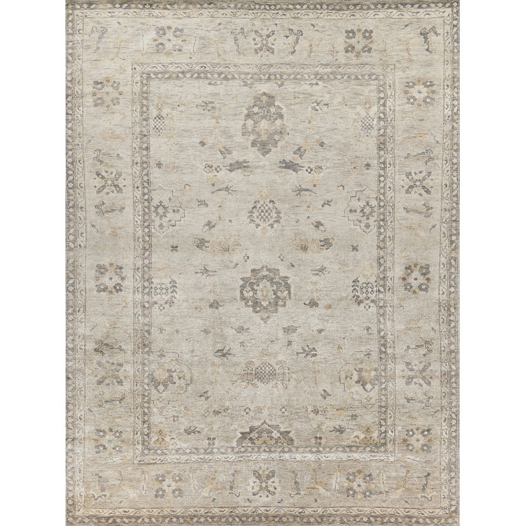 Antique Weave Oushak Hand-Knotted Brown/White Wool Area Rug