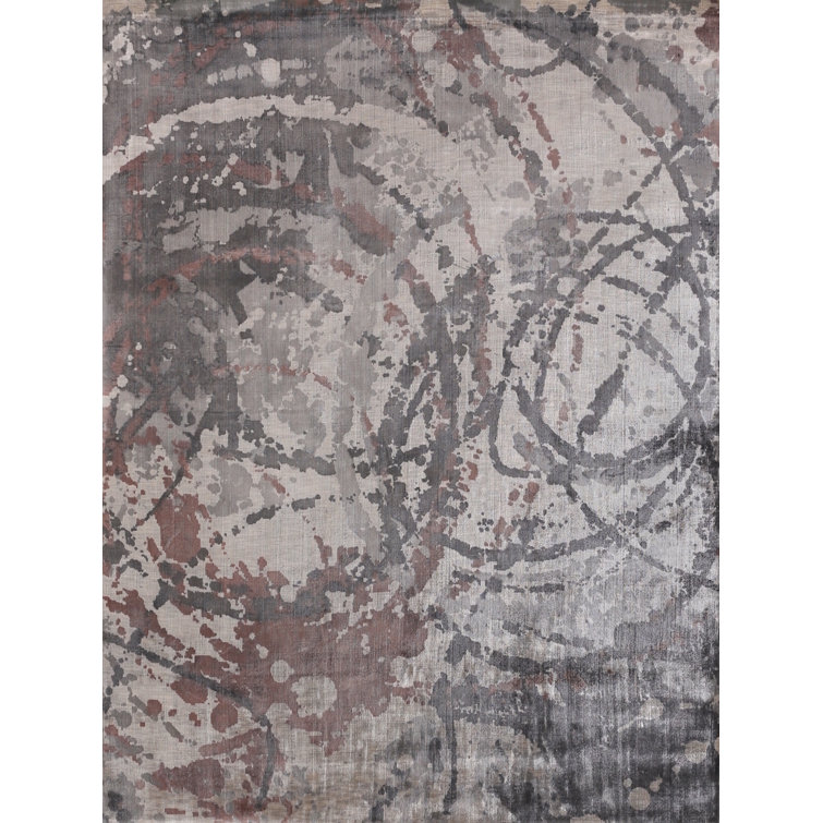 Handmade Koda Abstract Viscose Rug 10' x 14' in Copper/Charcoal