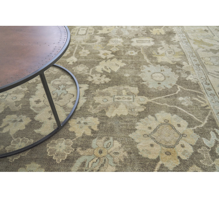 Hand-Knotted Ivory and Brown Wool Oriental Rug, 9' x 12'