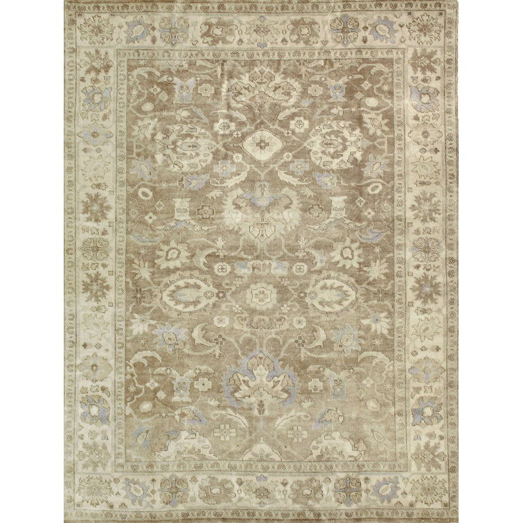Gray and Brown Hand-Knotted Wool Oriental Area Rug, 12' x 15'