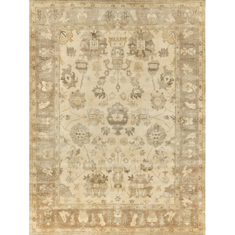 Ivory and Gray Hand-Knotted Wool Oriental Area Rug, 10' x 14'