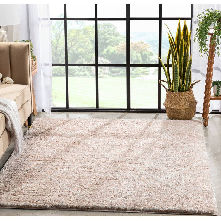 Blush Rectangular Reversible Shag Rug, 47" x 63", Synthetic